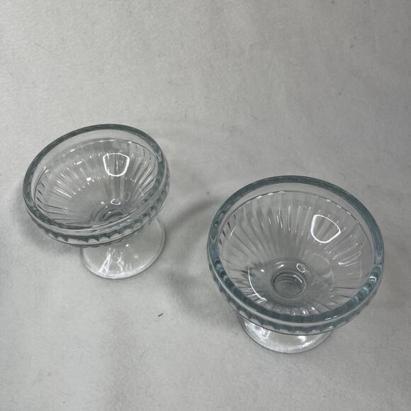 Art Deco Vintage Sherbet Dessert Ice Cream Cup Dishes X2 Clear Glass 3.5"W - Picture 2 of 7